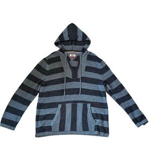 Tommy Hilfiger Men's Blue Striped Baja Hoodie Pullover Sweater Size L